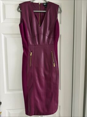 INC International Concepts Plum Faux-Leather Sheath Dress with Gold Zippers